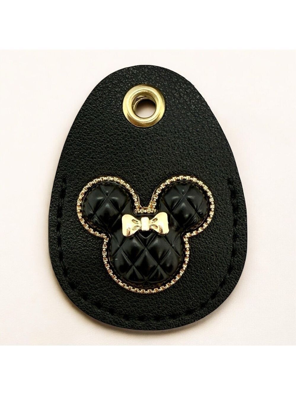 Black Leather Minnie Mouse with Wrist Strap Gold Key Fob Keychain Bag Charm - Picture 2 of 6